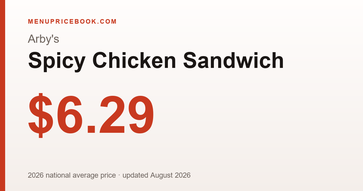 Arby's Spicy Chicken Sandwich price: $6.29 (2026)