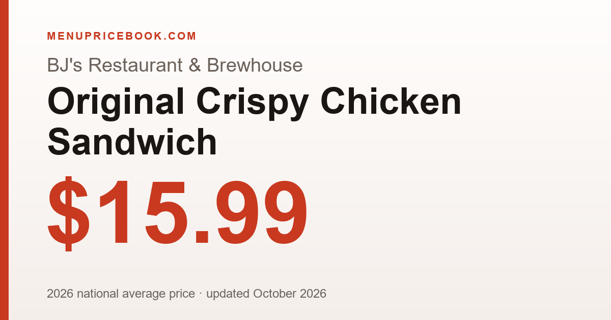 BJ's Restaurant & Brewhouse Original Crispy Chicken Sandwich price: $15.99 (2026)