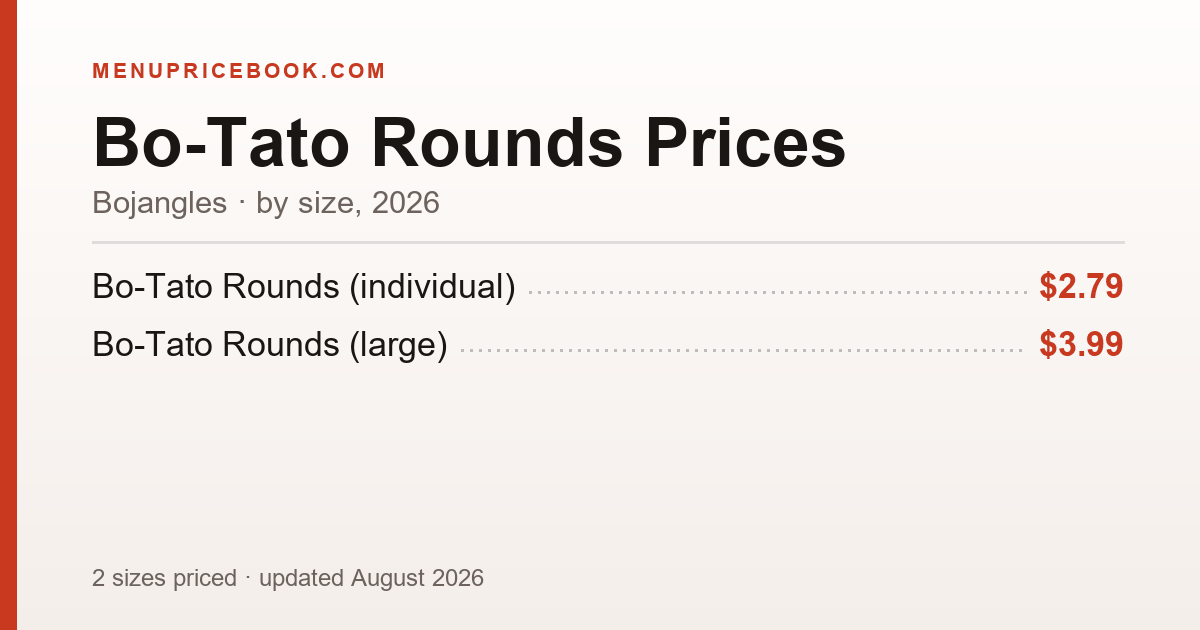 Bojangles Bo-Tato Rounds price: $2.79–$3.99 (2026)