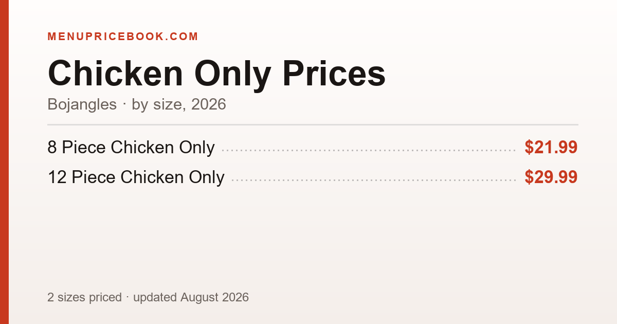 Bojangles Chicken Only price: $21.99–$29.99 (2026)