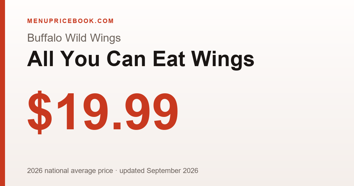 Buffalo Wild Wings All You Can Eat Wings price: $19.99 (2026)