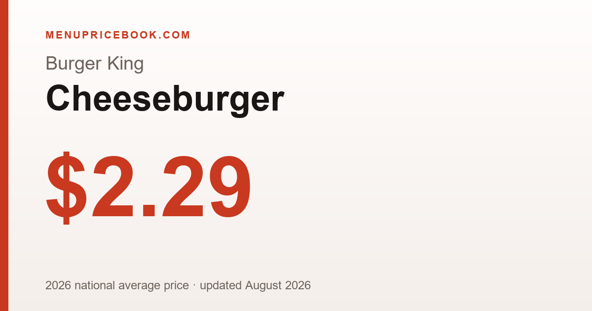 Burger King Cheeseburger price: $2.29 (2026)