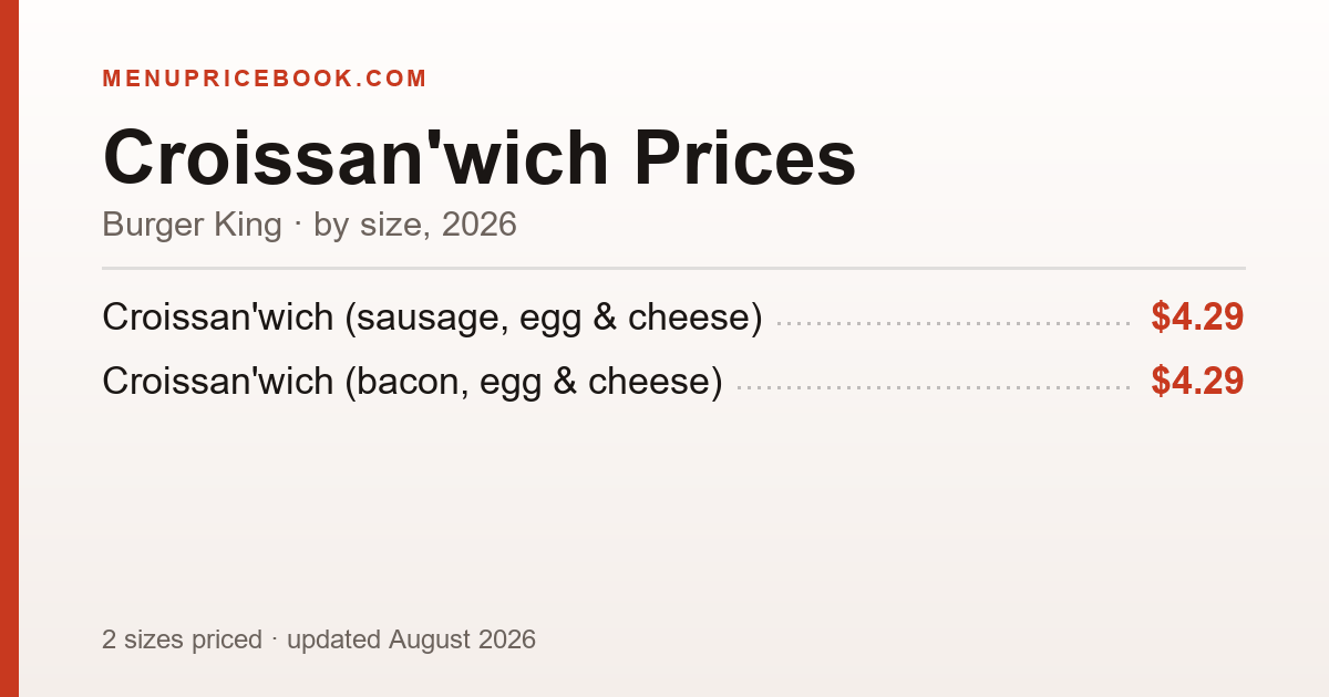 Burger King Croissan'wich price: $4.29 (2026)