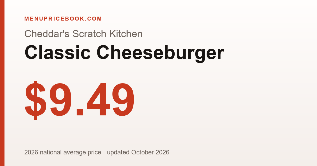 Cheddar's Scratch Kitchen Classic Cheeseburger price: $9.49 (2026)