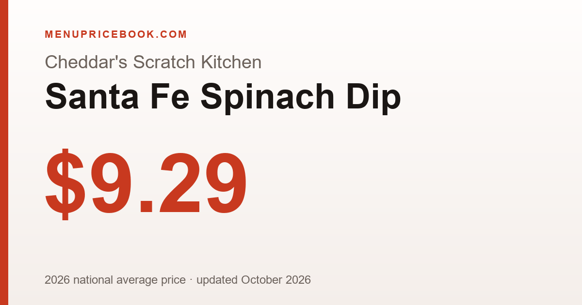 Cheddar's Scratch Kitchen Santa Fe Spinach Dip price: $9.29 (2026)