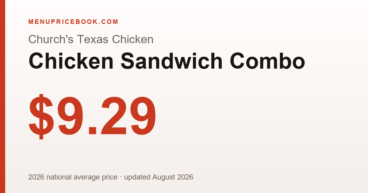 Church's Texas Chicken Chicken Sandwich Combo price: $9.29 (2026)