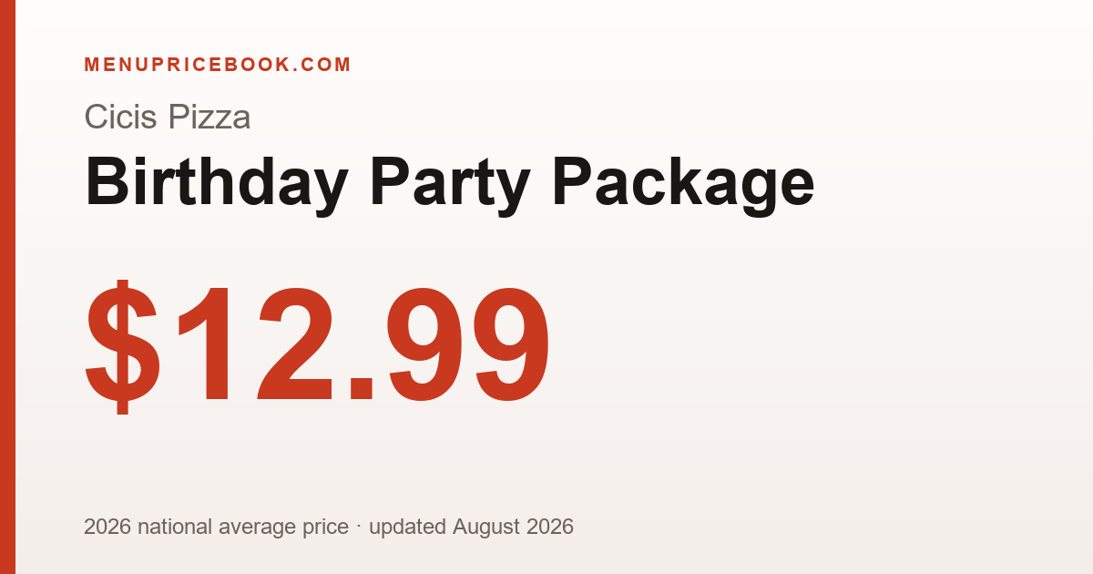 Cicis Pizza Birthday Party Package price: $12.99 (2026)