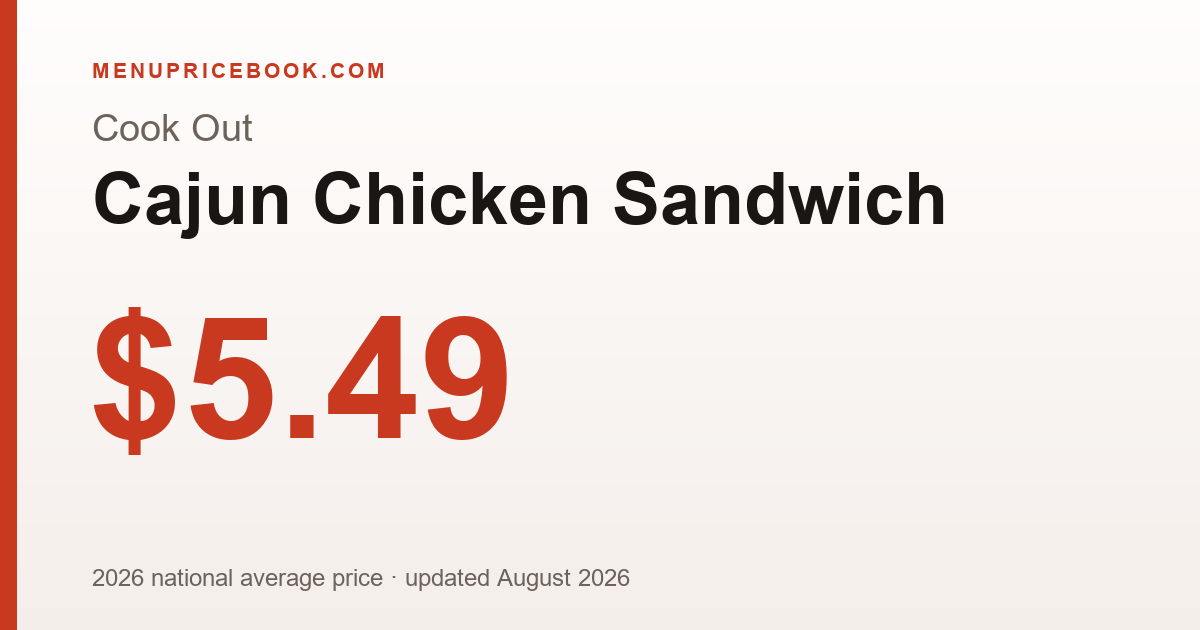 Cook Out Cajun Chicken Sandwich price: $5.49 (2026)