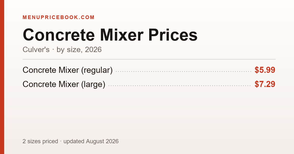 Culver's Concrete Mixer price: $5.99–$7.29 (2026)