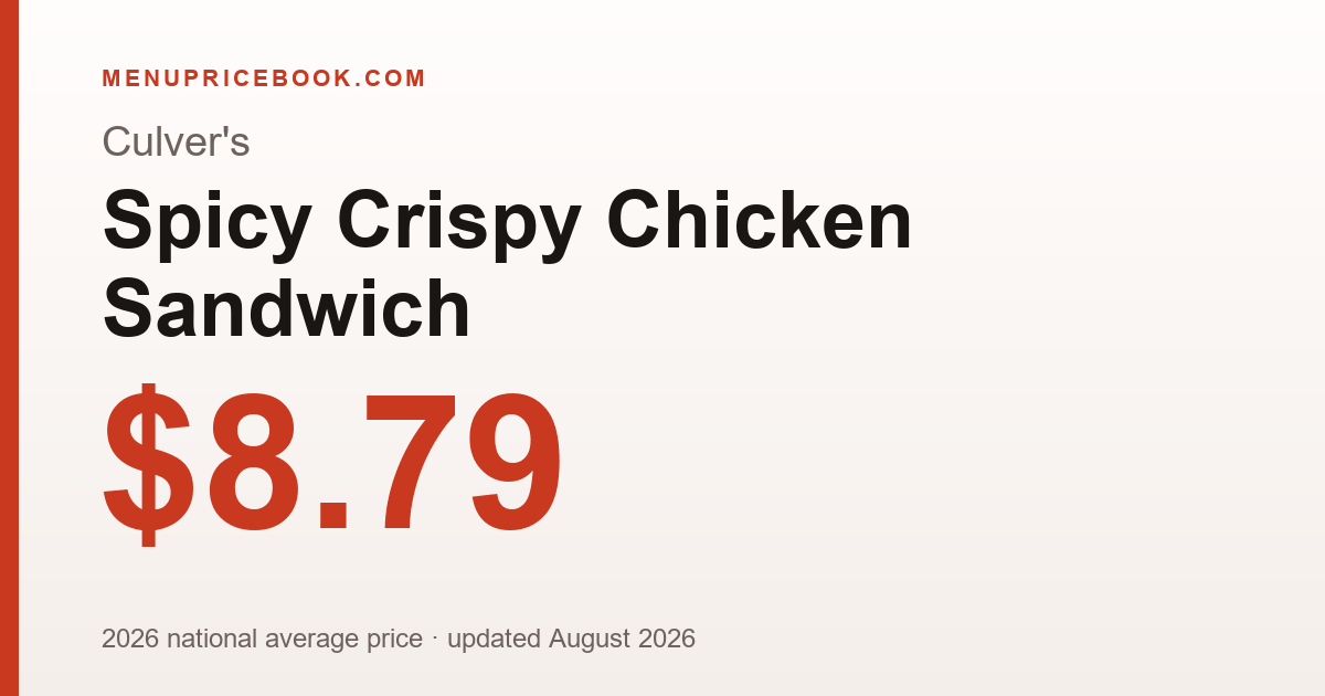 Culver's Spicy Crispy Chicken Sandwich price: $8.79 (2026)