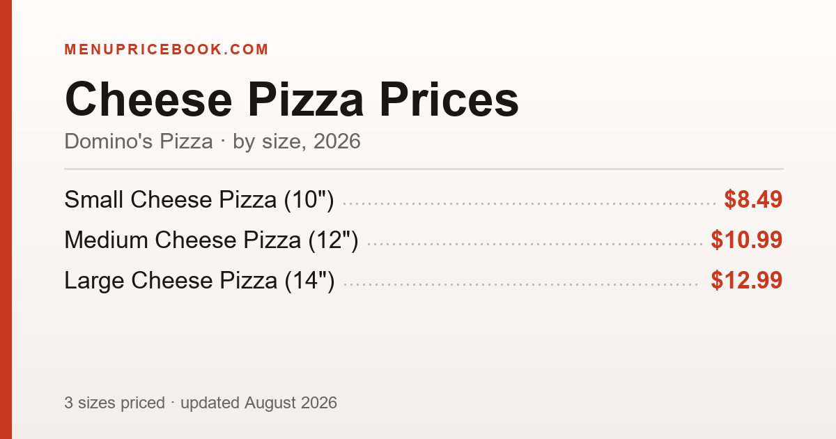 Domino's Pizza Cheese Pizza price: $8.49–$12.99 (2026)