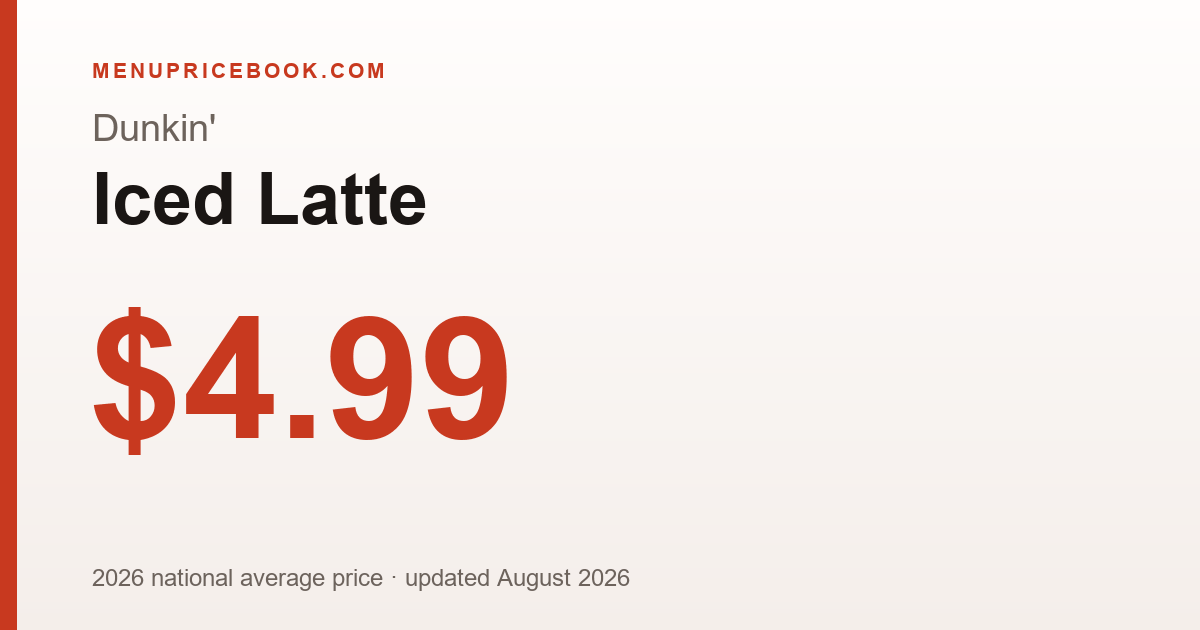 Dunkin' Iced Latte price: $4.99 (2026)