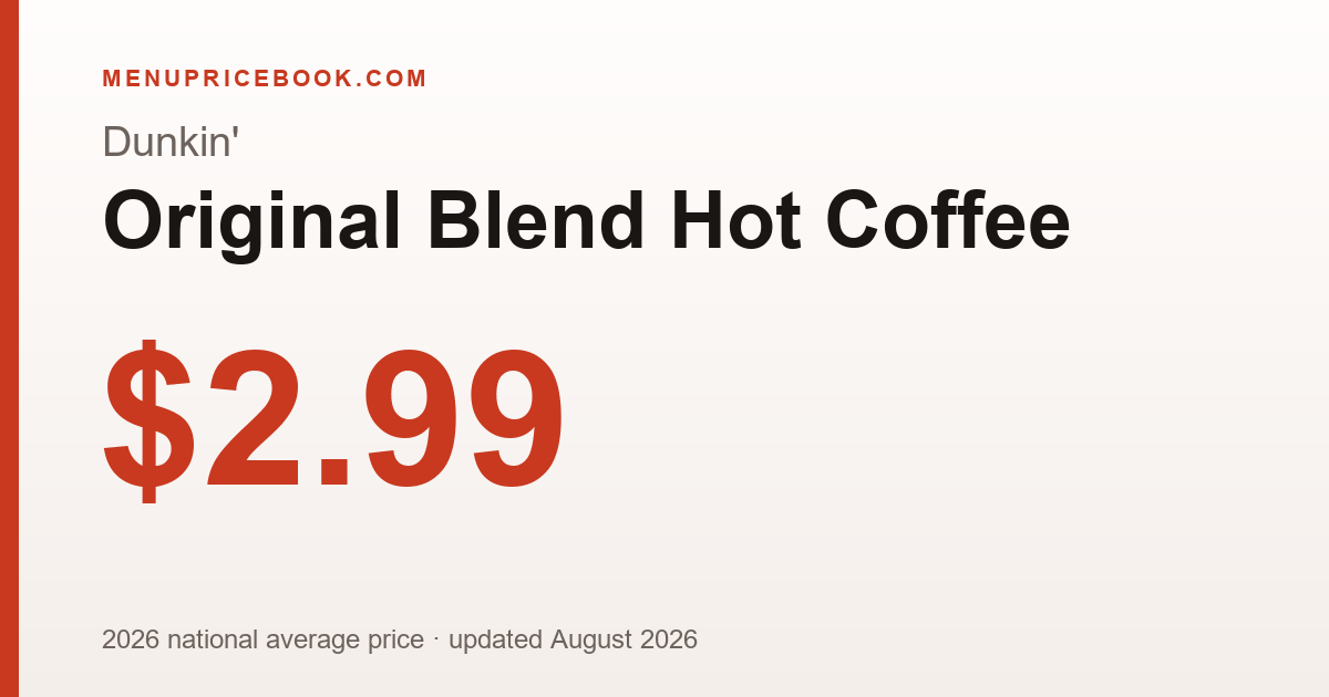 Dunkin' Original Blend Hot Coffee price: $2.99 (2026)
