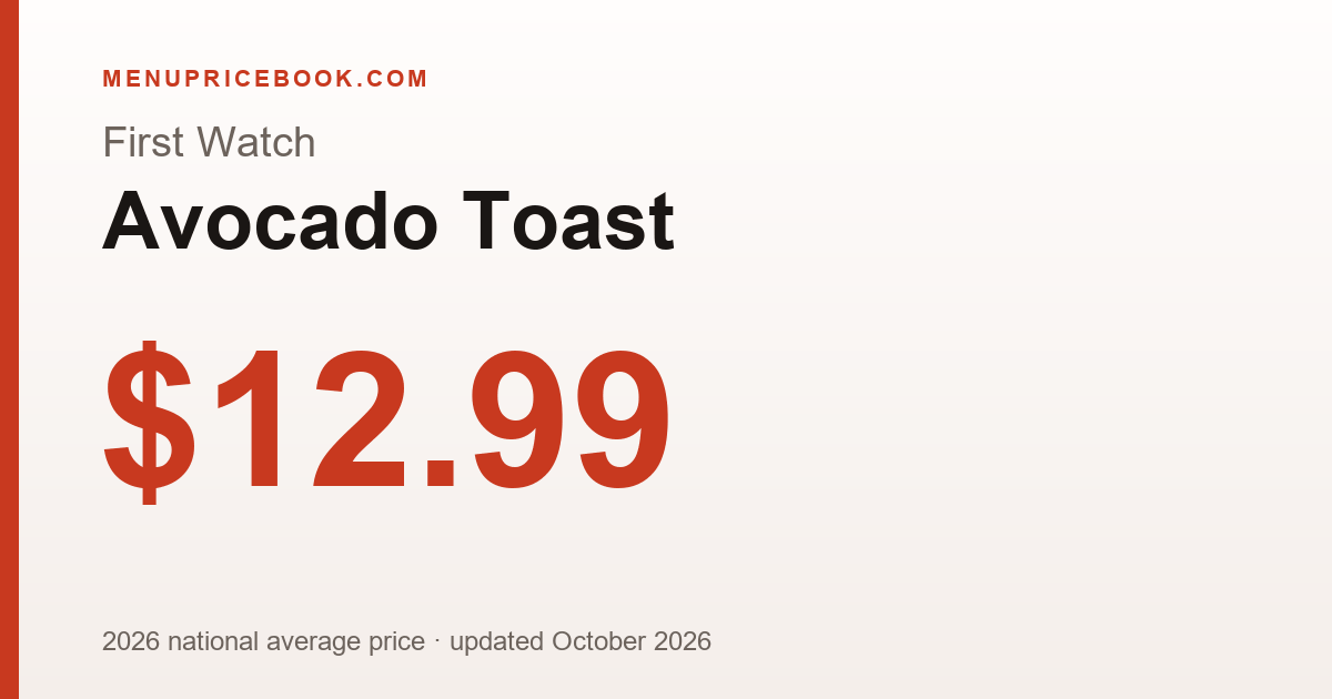 First Watch Avocado Toast price: $12.99 (2026)