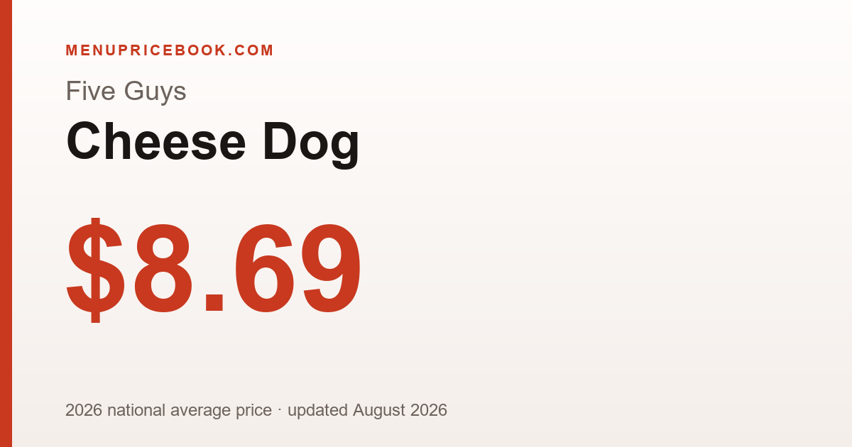 Five Guys Cheese Dog price: $8.69 (2026)