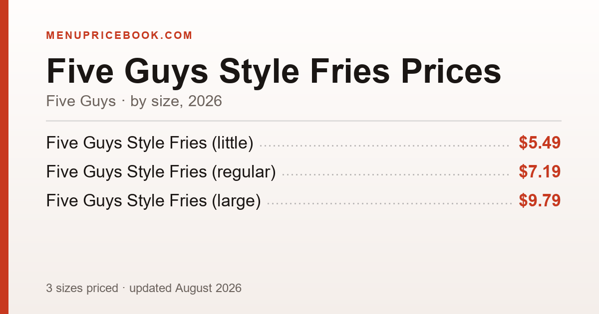 Five Guys Style Fries price: $5.49–$9.79 (2026)