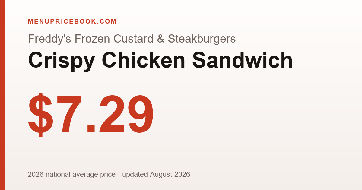 Freddy's Frozen Custard & Steakburgers Crispy Chicken Sandwich price: $7.29 (2026)