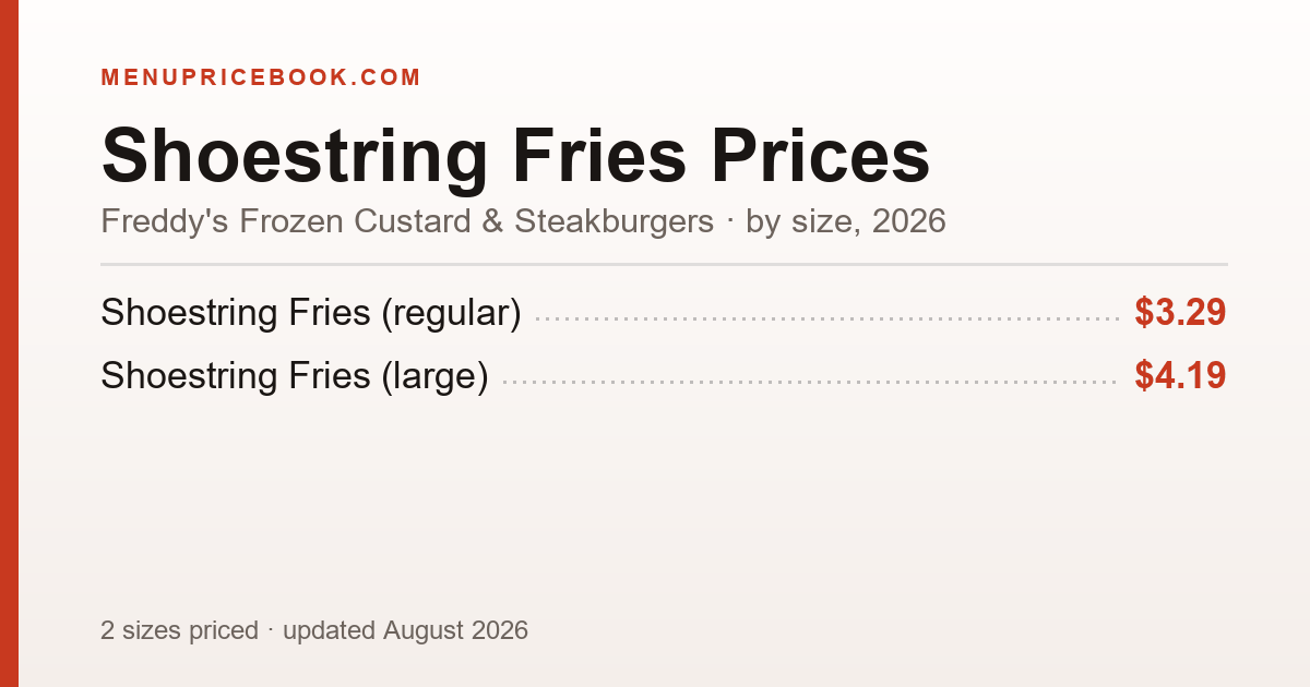 Freddy's Frozen Custard & Steakburgers Shoestring Fries price: $3.29–$4.19 (2026)