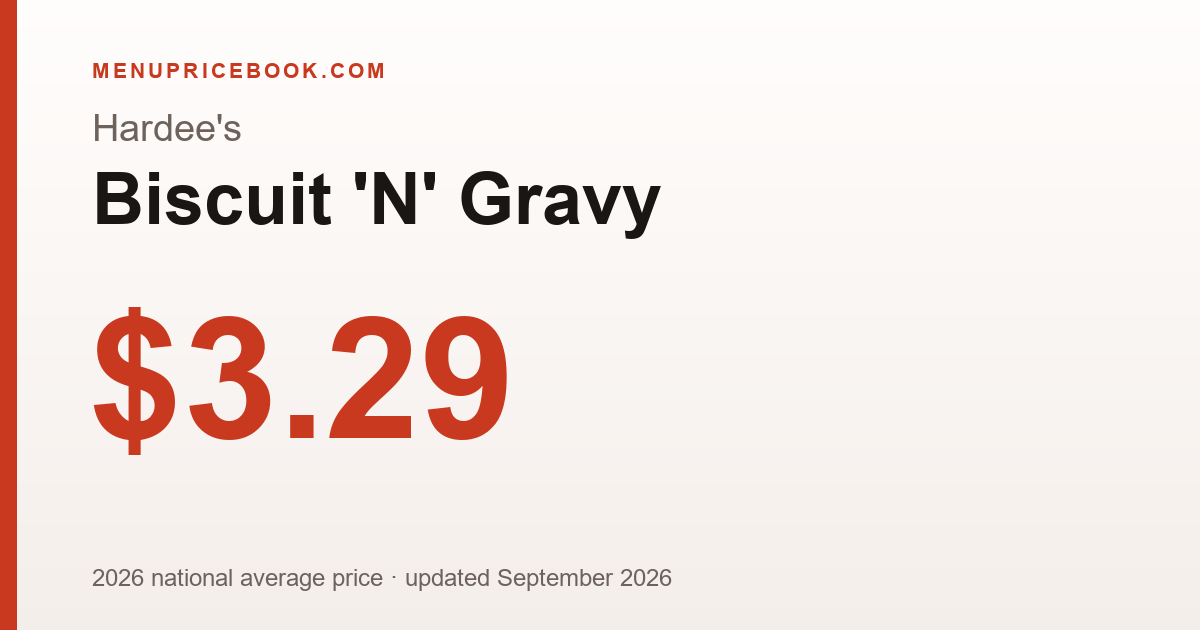 Hardee's Biscuit 'N' Gravy price: $3.29 (2026)