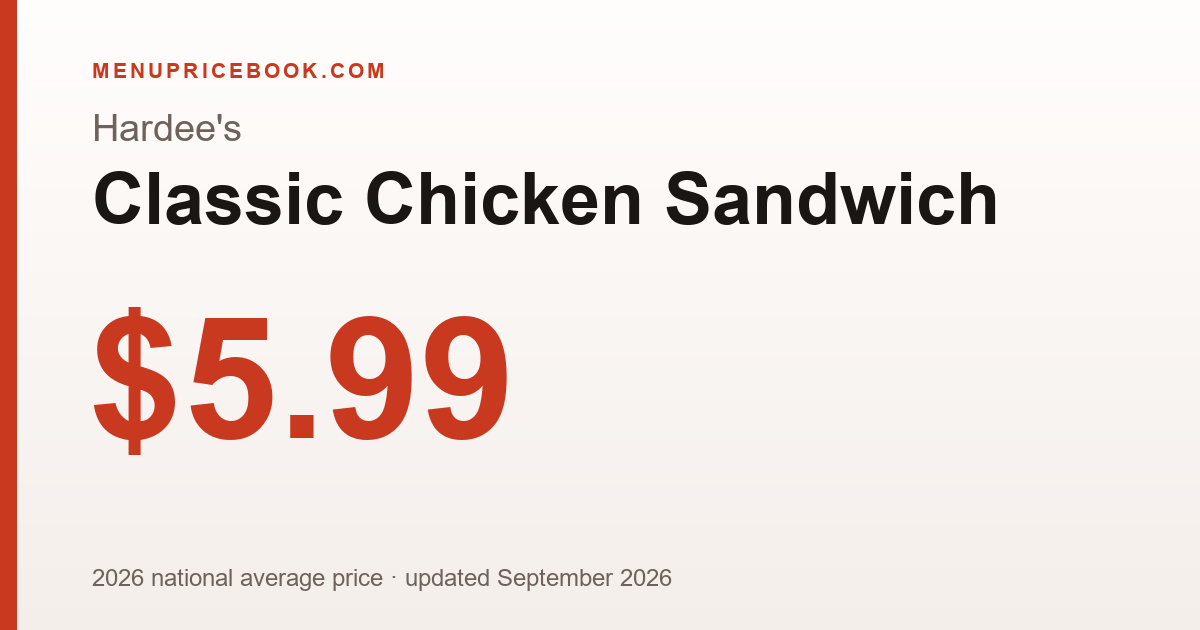 Hardee's Classic Chicken Sandwich price: $5.99 (2026)