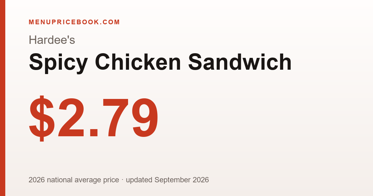 Hardee's Spicy Chicken Sandwich price: $2.79 (2026)