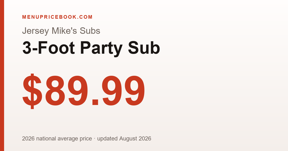 Jersey Mike's Subs 3-Foot Party Sub price: $89.99 (2026)
