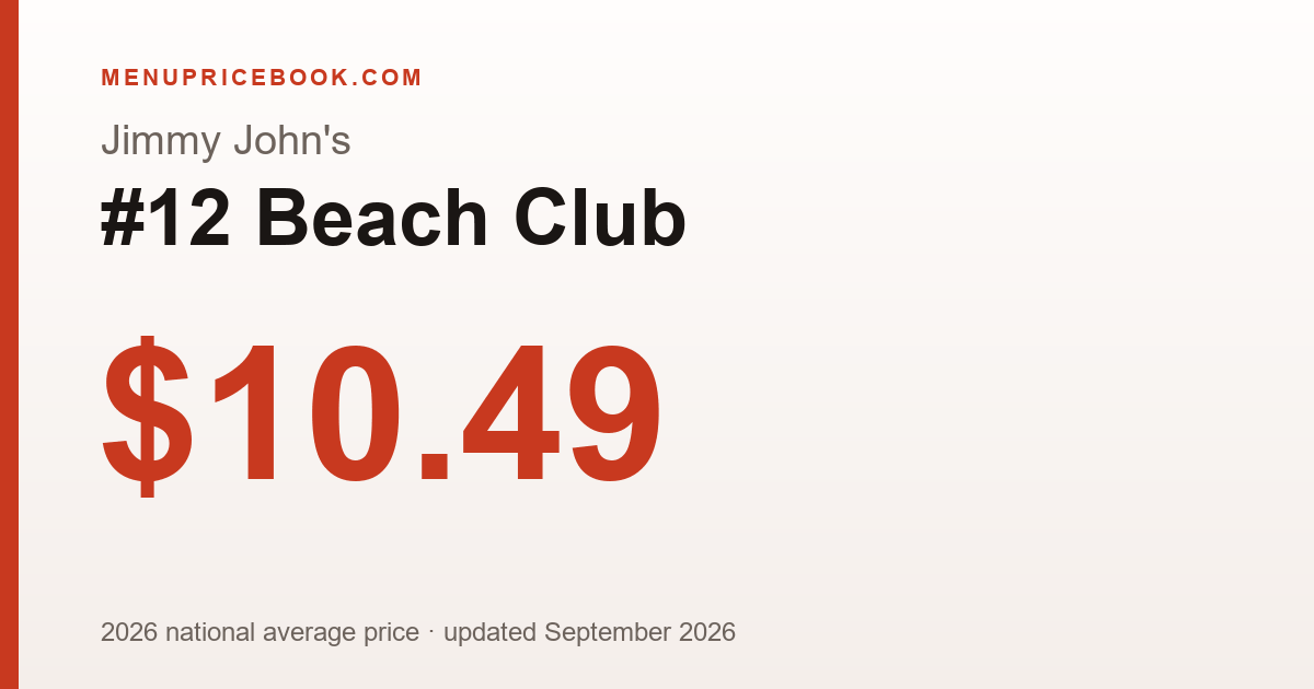 Jimmy John's #12 Beach Club price: $10.49 (2026)