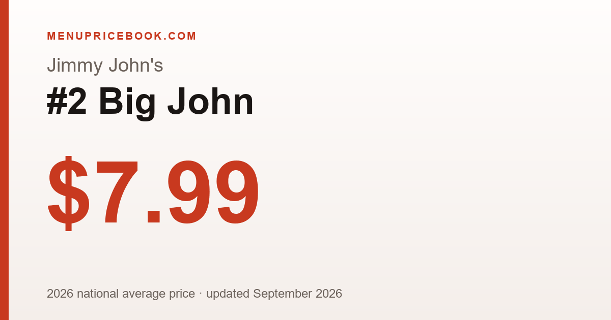 Jimmy John's #2 Big John price: $7.99 (2026)