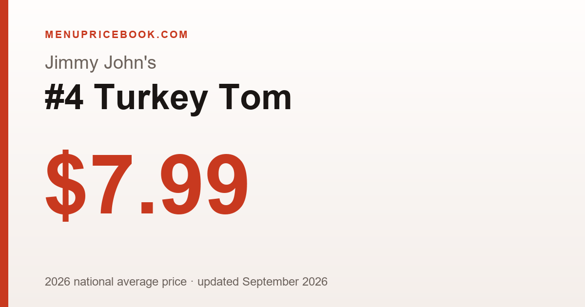 Jimmy John's #4 Turkey Tom price: $7.99 (2026)