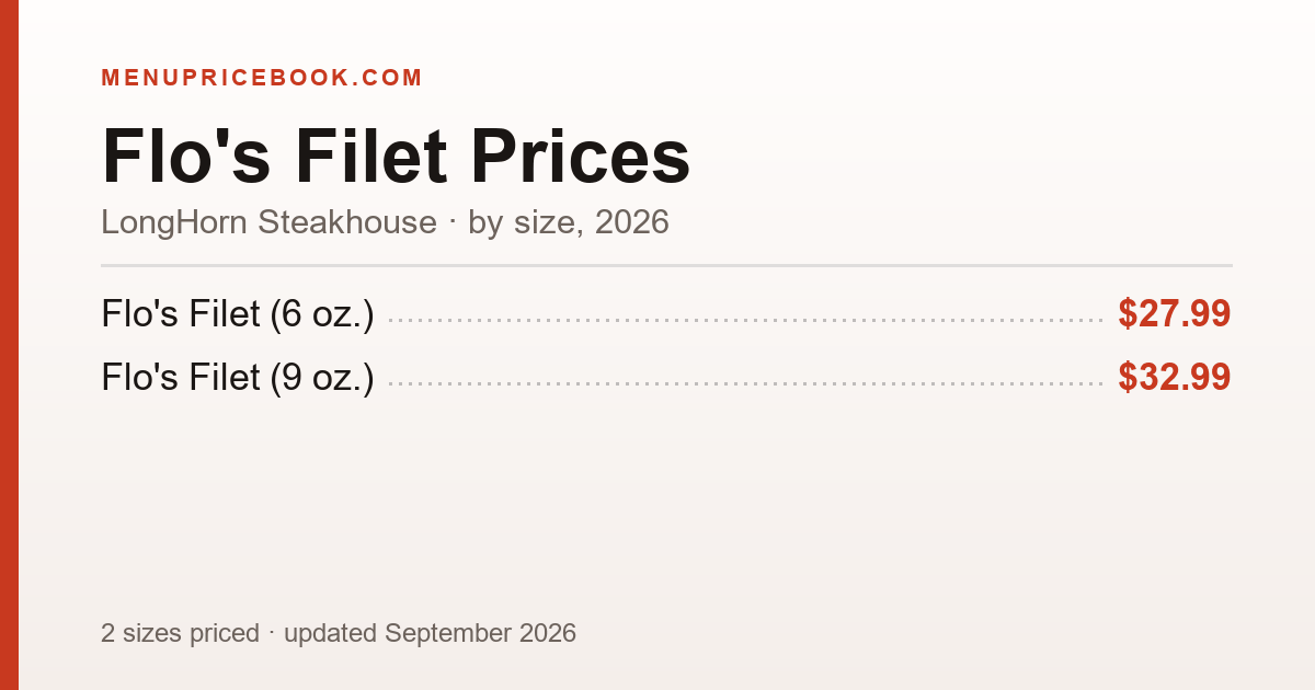 LongHorn Steakhouse Flo's Filet price: $27.99–$32.99 (2026)