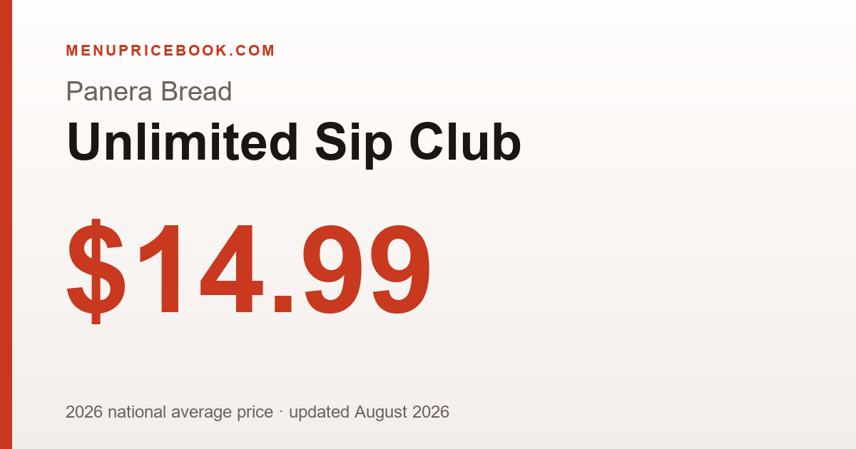 Panera Bread Unlimited Sip Club price: $14.99 (2026)