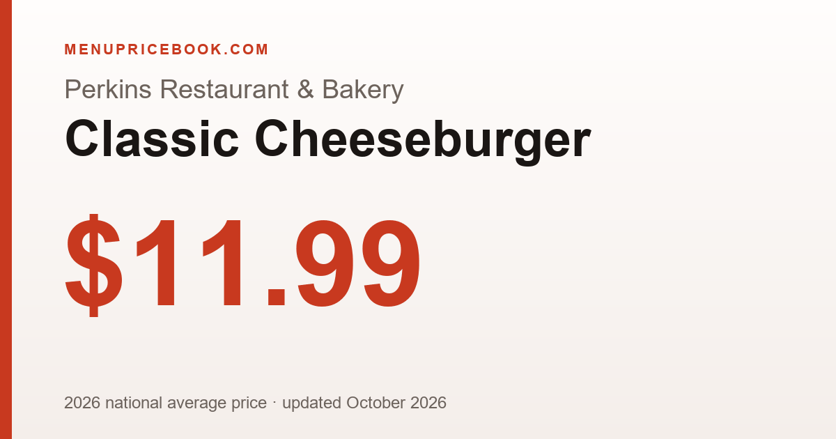 Perkins Restaurant & Bakery Classic Cheeseburger price: $11.99 (2026)
