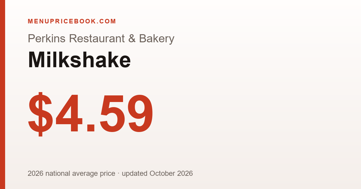 Perkins Restaurant & Bakery Milkshake price: $4.59 (2026)