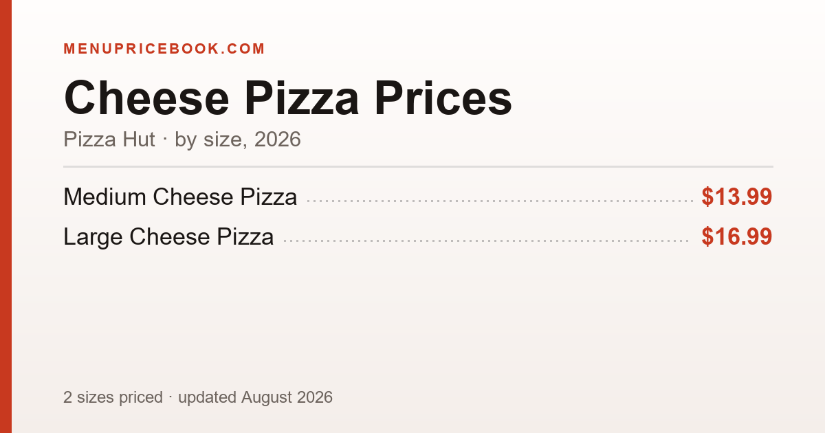 Pizza Hut Cheese Pizza price: $13.99–$16.99 (2026)