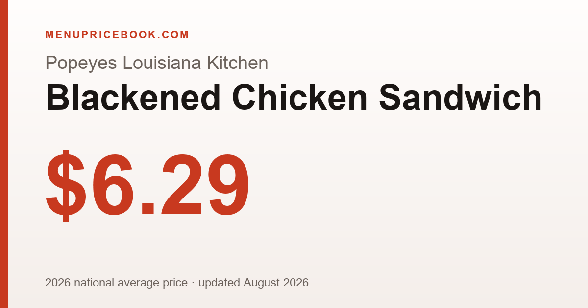 Popeyes Louisiana Kitchen Blackened Chicken Sandwich price: $6.29 (2026)