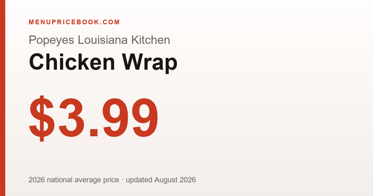 Popeyes Louisiana Kitchen Chicken Wrap price: $3.99 (2026)