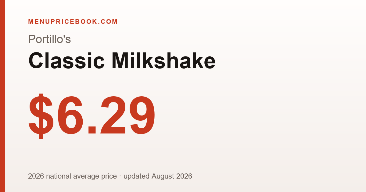 Portillo's Classic Milkshake price: $6.29 (2026)