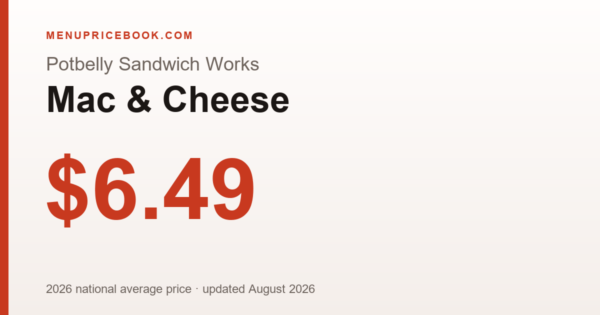 Potbelly Sandwich Works Mac & Cheese price: $6.49 (2026)