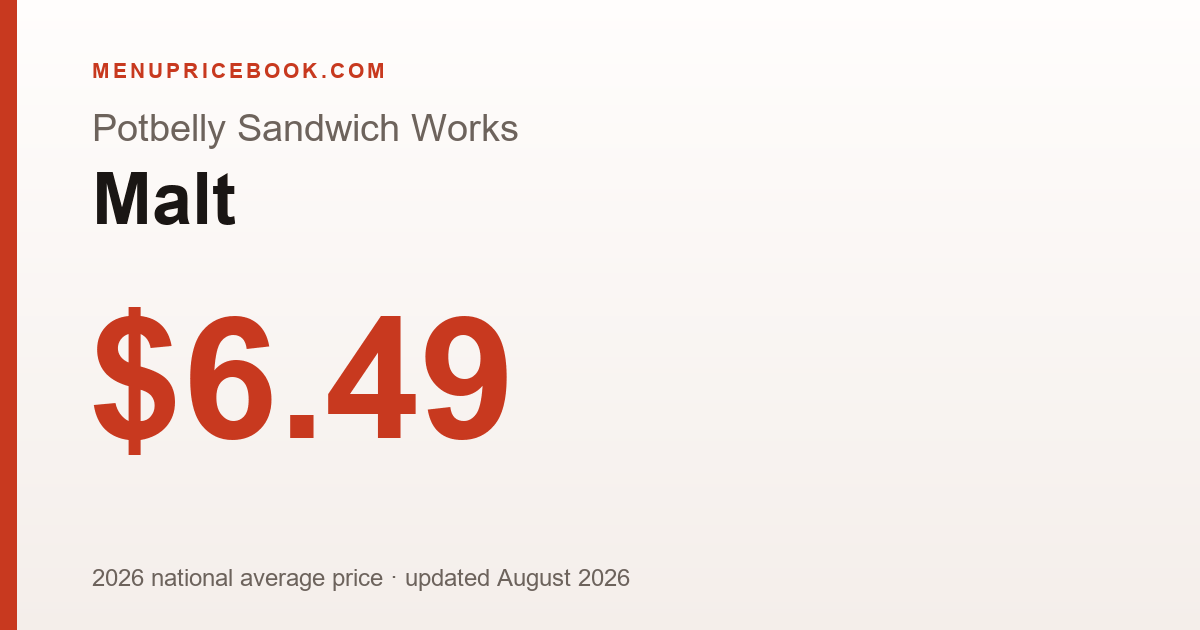 Potbelly Sandwich Works Malt price: $6.49 (2026)