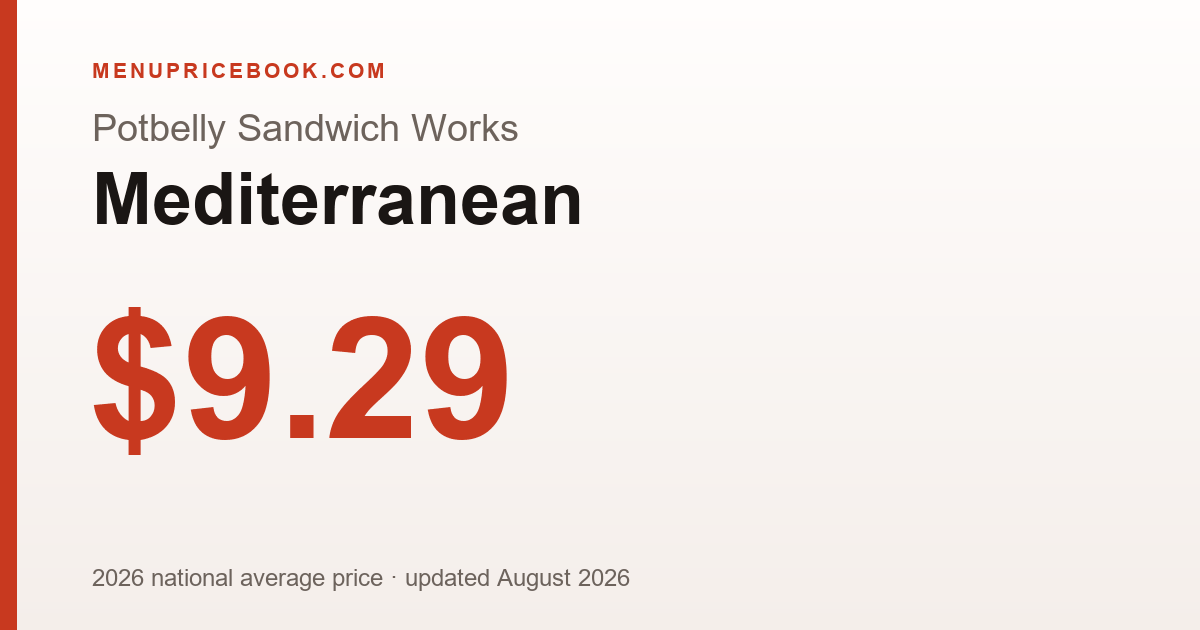 Potbelly Sandwich Works Mediterranean price: $9.29 (2026)