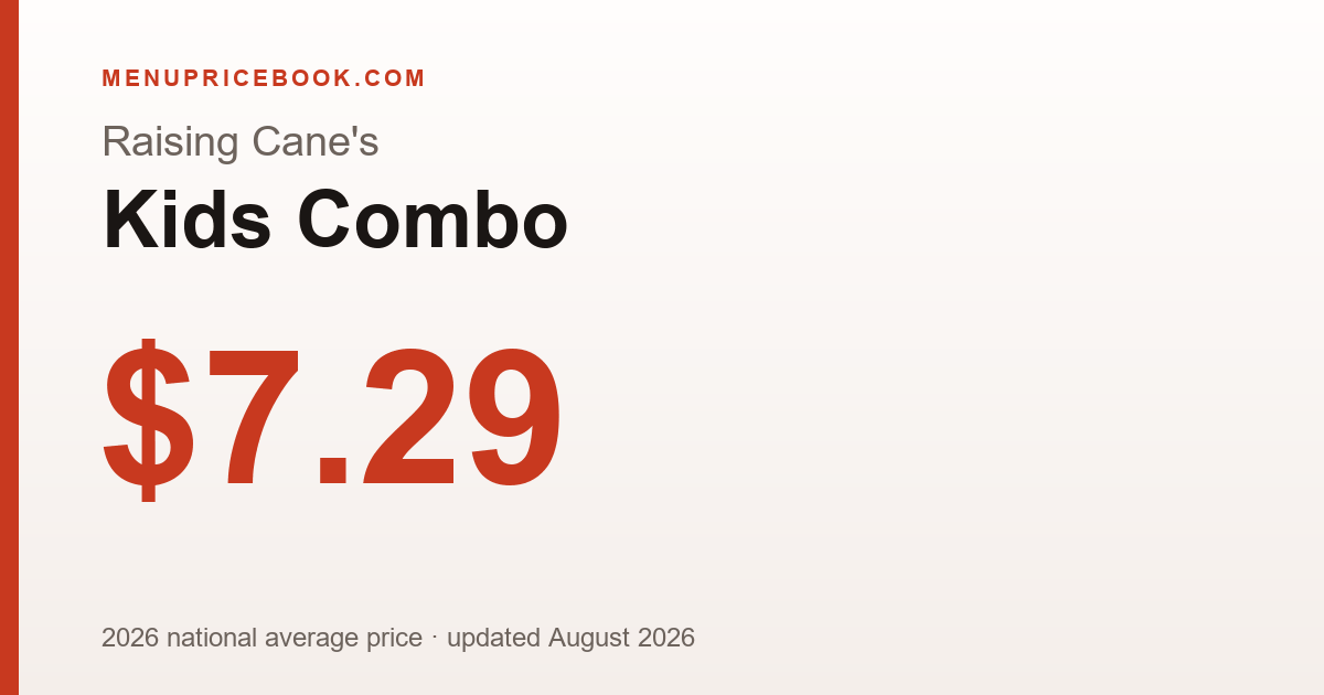 Raising Cane's Kids Combo price: $7.29 (2026)