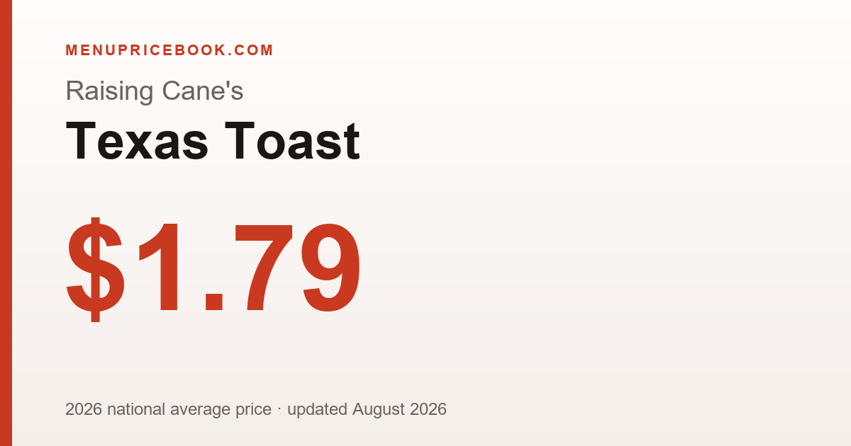 Raising Cane's Texas Toast price: $1.79 (2026)