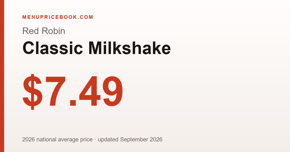 Red Robin Classic Milkshake price: $7.49 (2026)