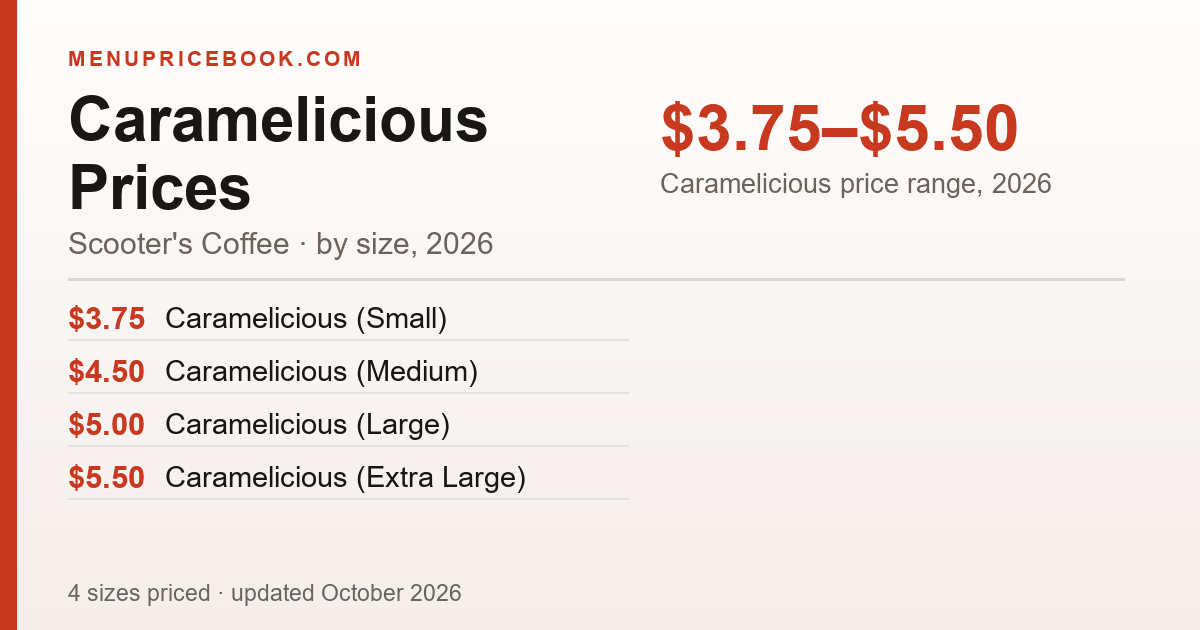 Scooter's Coffee Caramelicious price: $3.75–$5.50 (2026)