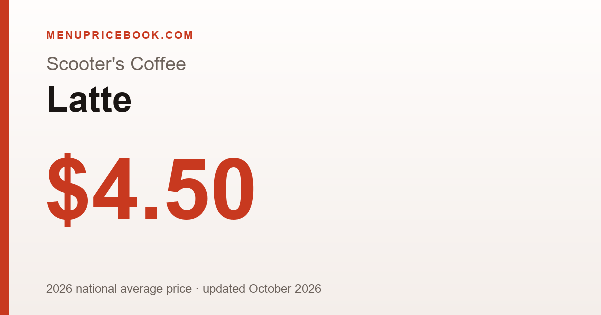 Scooter's Coffee Latte price: $4.50 (2026)