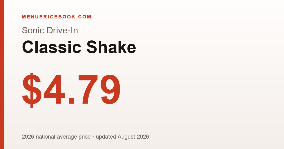 Sonic Drive-In Classic Shake price: $4.79 (2026)