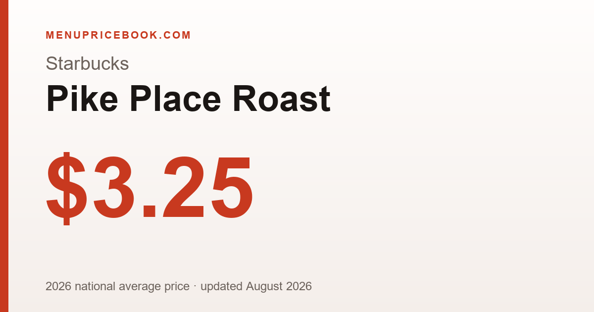 Starbucks Pike Place Roast price: $3.25 (2026)