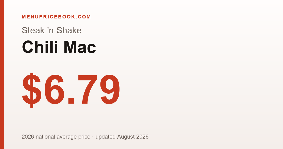 Steak 'n Shake Chili Mac price: $6.79 (2026)