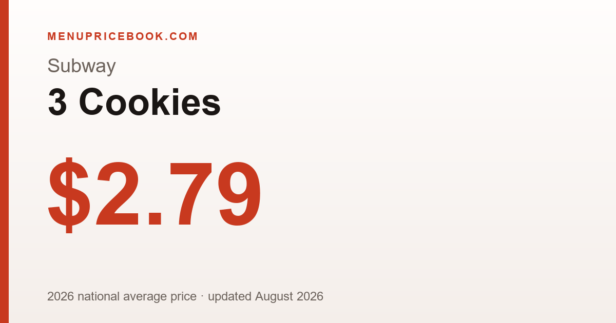 Subway 3 Cookies price: $2.79 (2026)