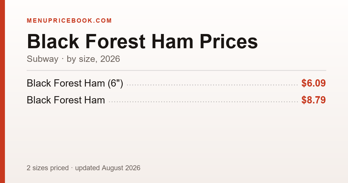 Subway Black Forest Ham price: $6.09–$8.79 (2026)